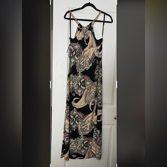 Nina Leonard maxi dress with gold chain detail size Large NWT - Picture 2 of 6